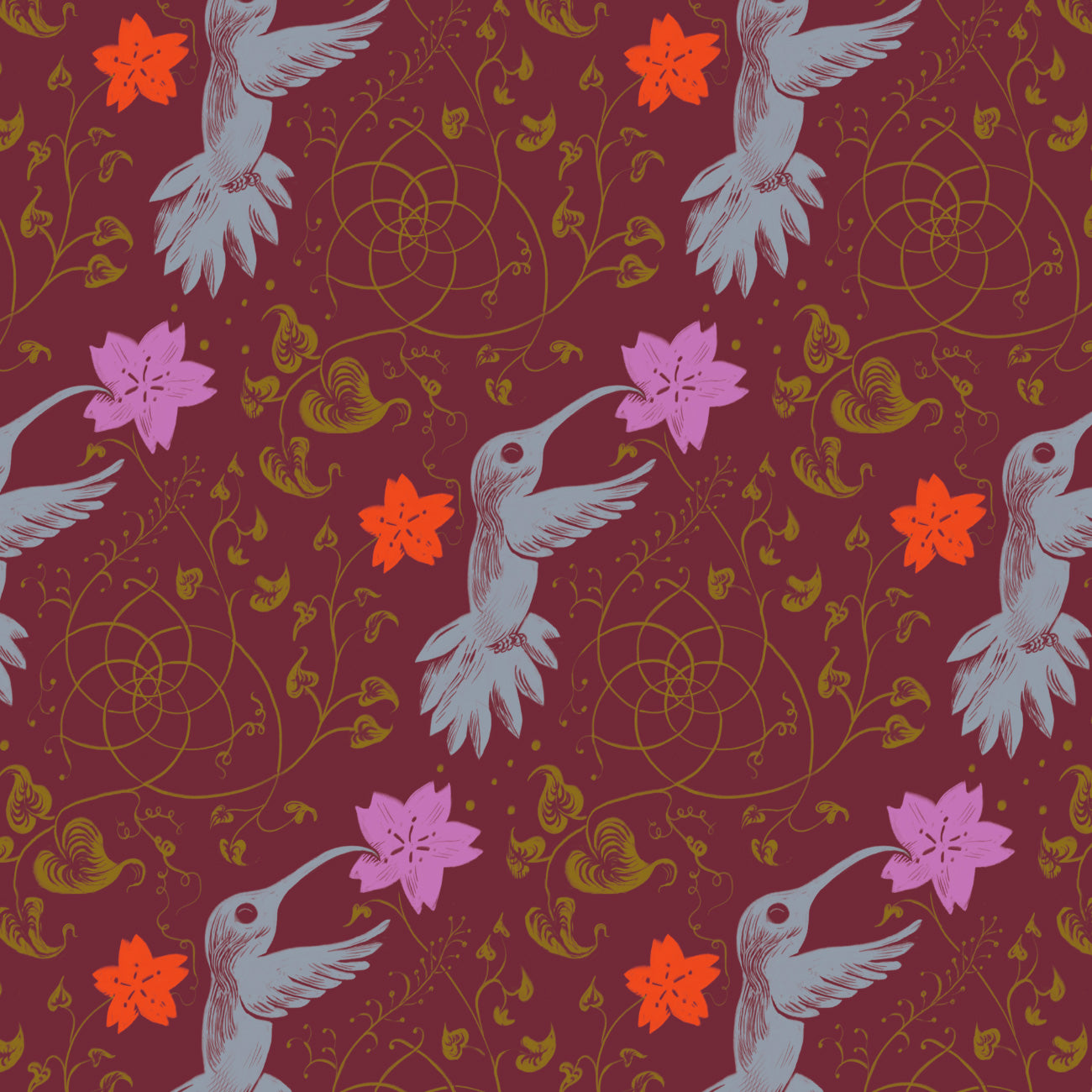 Foulard satin de soie Colibri